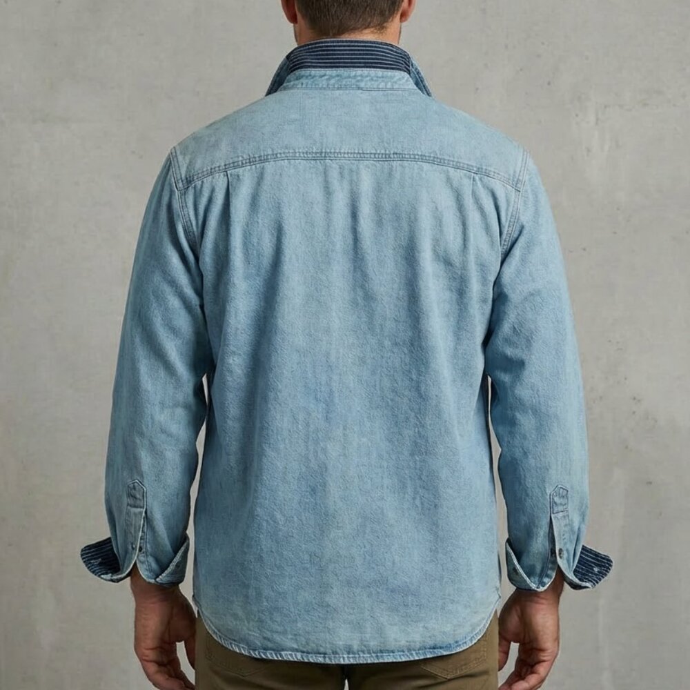 Men's vintage fleece lined denim jacket shirt - Picture 2 of 15